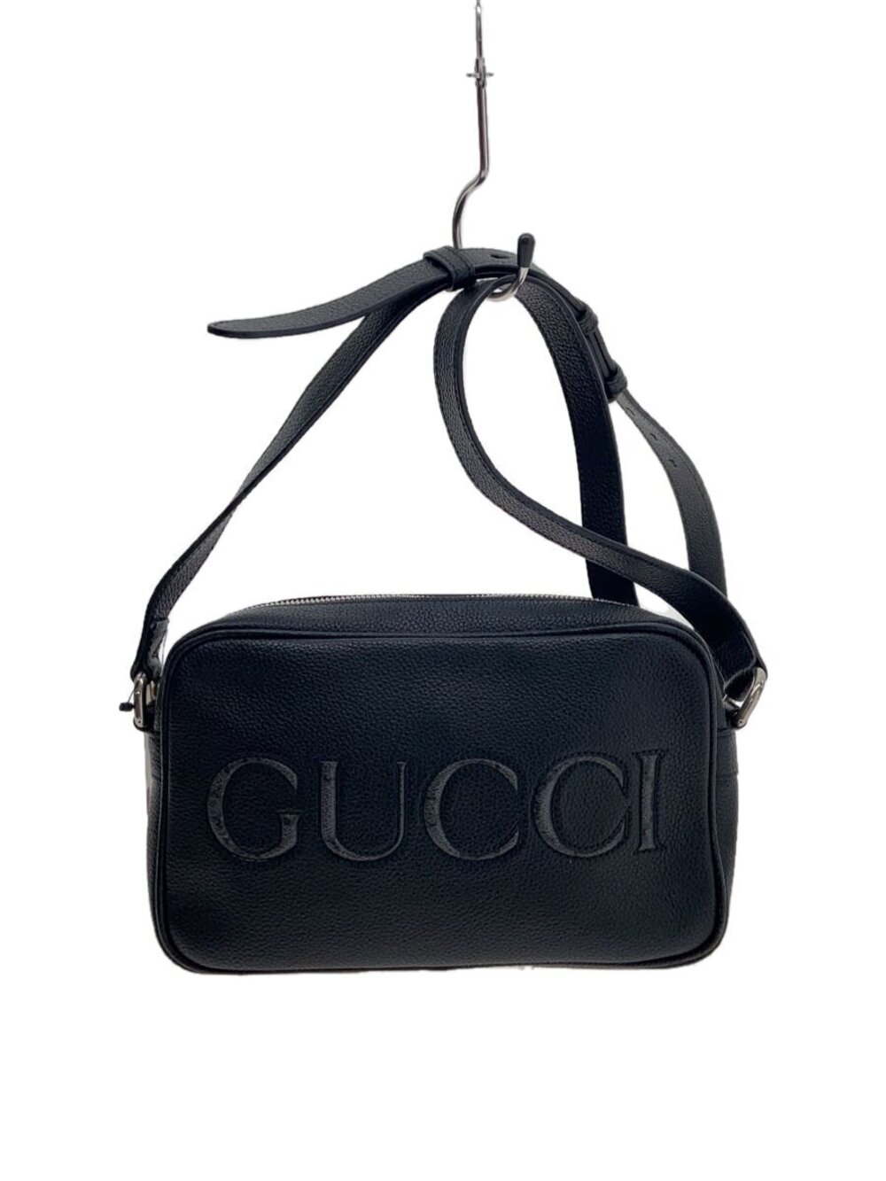 Gucci shoulder bag prominent tonal embossed embroidered logo Black